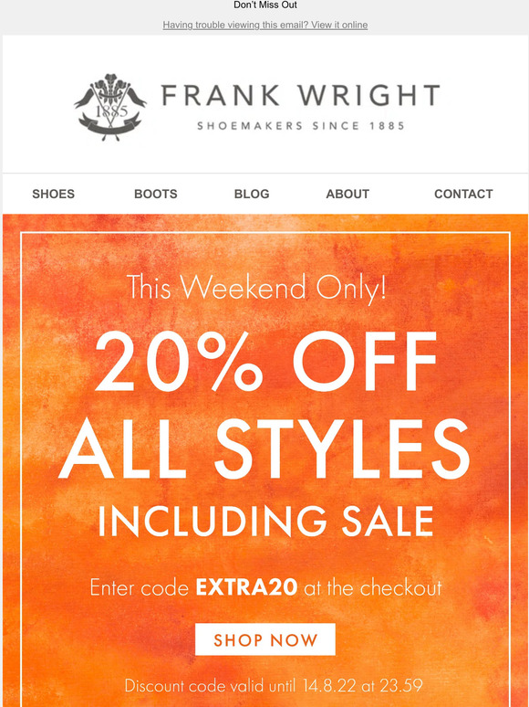 20% Off ALL Styles ENDS TONIGHT