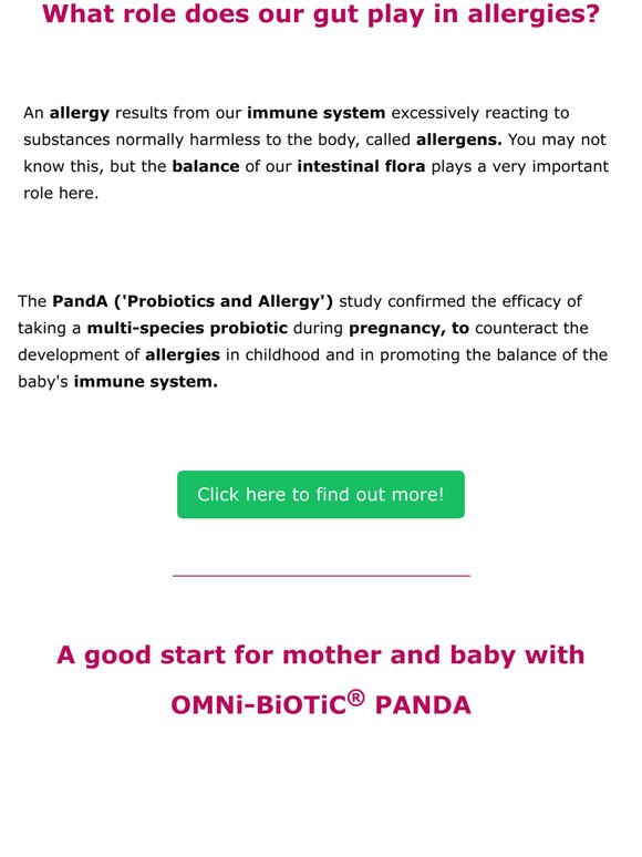 The connection between the gut, allergies and pregnancy. Check out OMNi-BiOTiC® PANDA now!