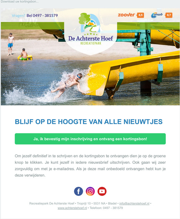 Bevestig je inschrijving en ontvang de kortingsbon