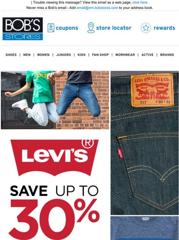 Bob's Stores: Levi's Denim Save up to 30% | Milled