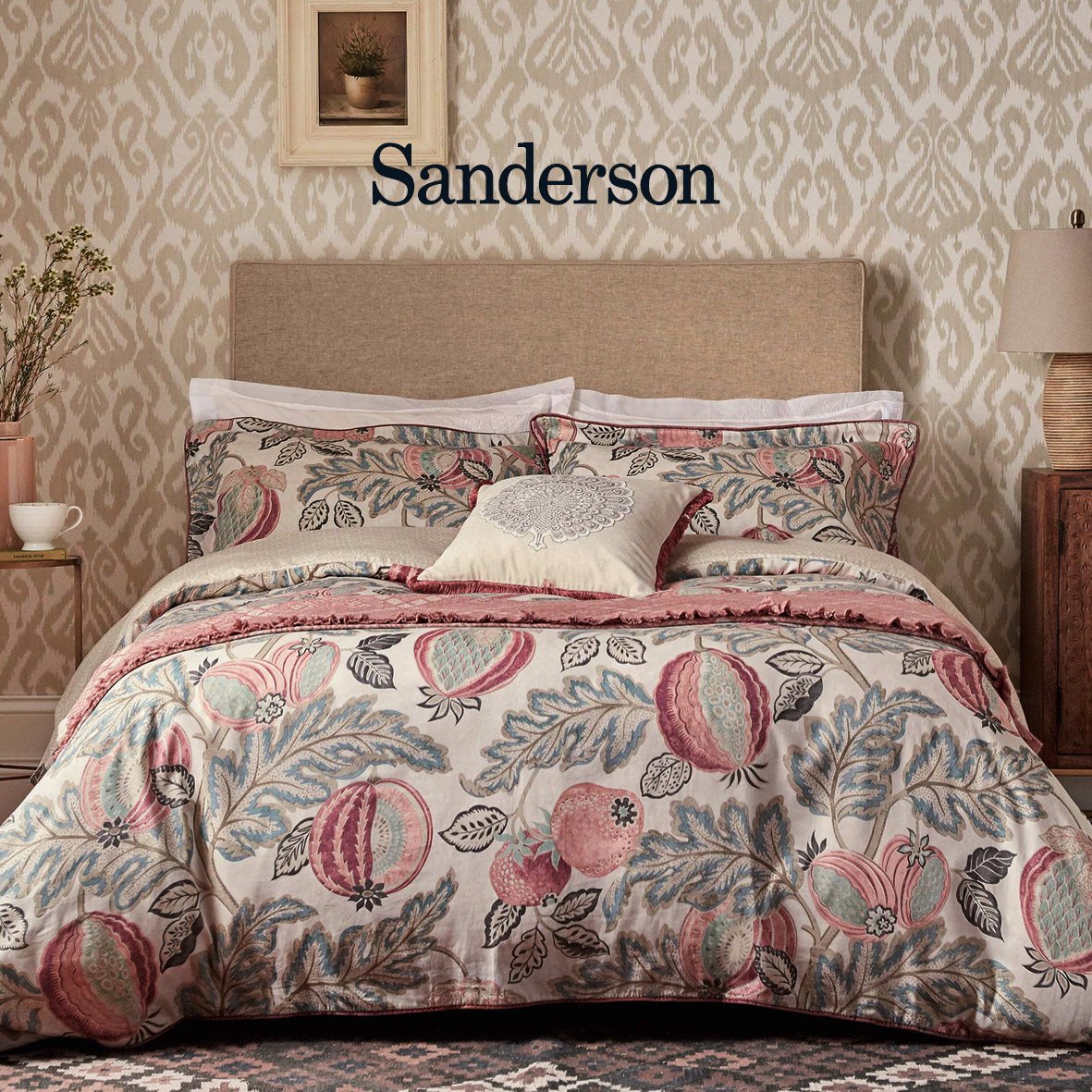 Sanderson Cantaloupe Bedding in Blush & Dove