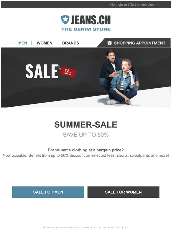 SUMMER-SALE at JEANS.CH - free shipping