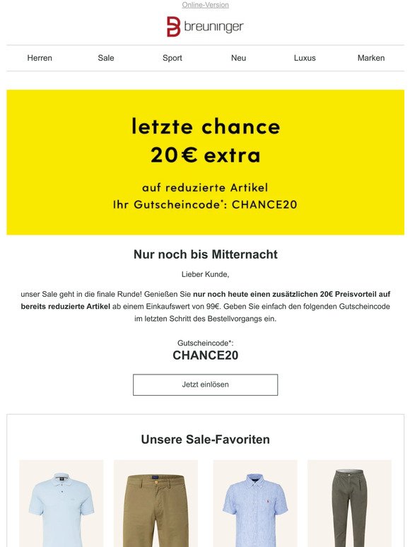 🏁 Letzte Chance: Nur noch heute 20€ extra im Sale