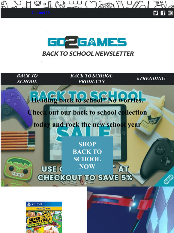Shop Back To School Now – Go2Games Back To School Newsletter