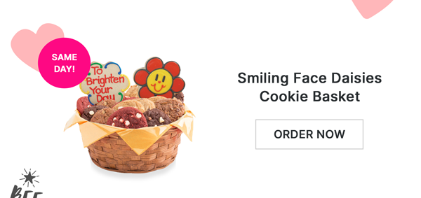 Smiling Face Daisies Cookie Basket | OEDER NOW
