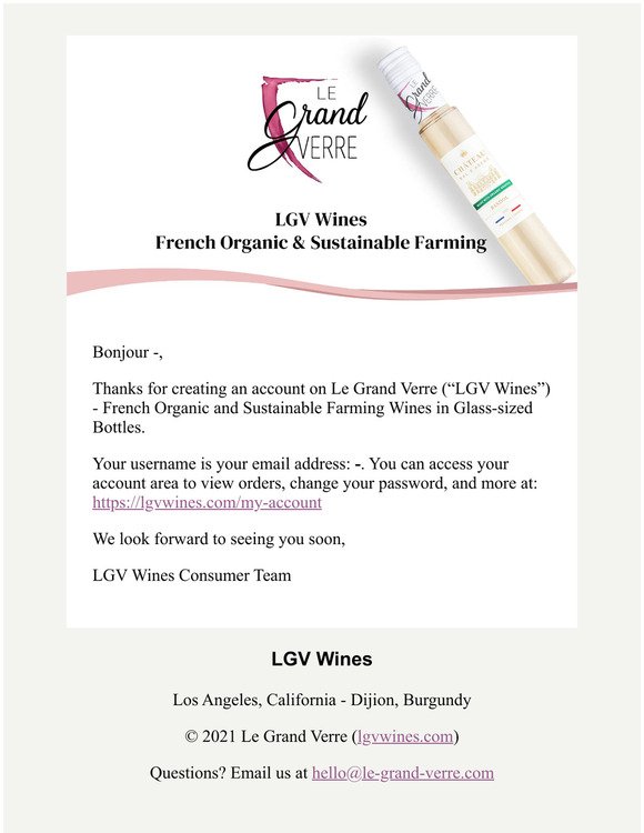 Your LGV Wines account has been created!