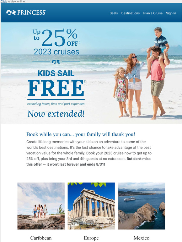 Princess Cruises EXTENDED Up to 25 off + free 3rd & 4th guests! Milled