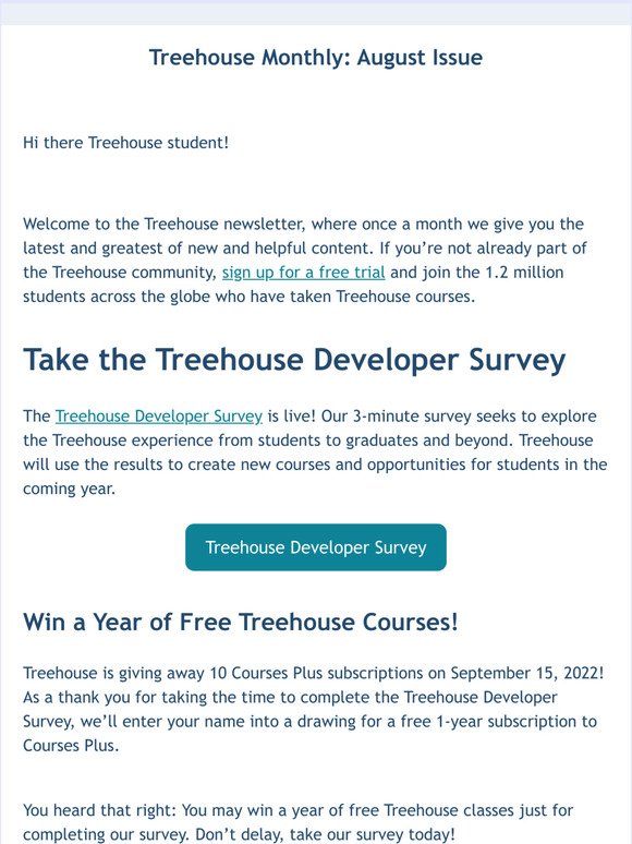 Take a Survey and Win a Year of Free Treehouse Courses!