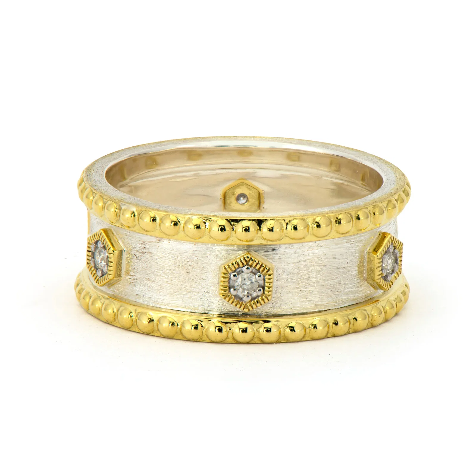 Image of Mixed Metal Ring With Hexagon Diamonds