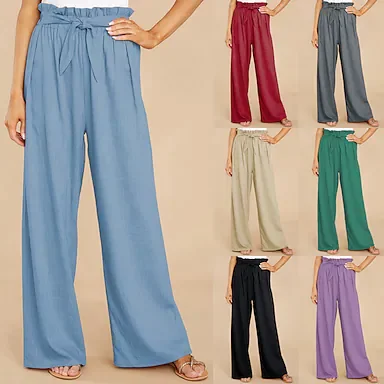 women‘s     large size loose cotton  linen casual trousers women