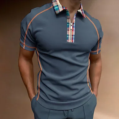 Men's Golf Shirt Color Block Turndown Street Casual Zipper Short Sleeve Tops Casual Fashion Comfortable Dusty Blue / Beach