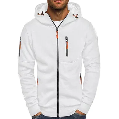 Men's Full Zip Hoodie Jacket Solid Color Zipper Casual Daily Holiday Casual Big and Tall Hoodies Sweatshirts  Green White Black