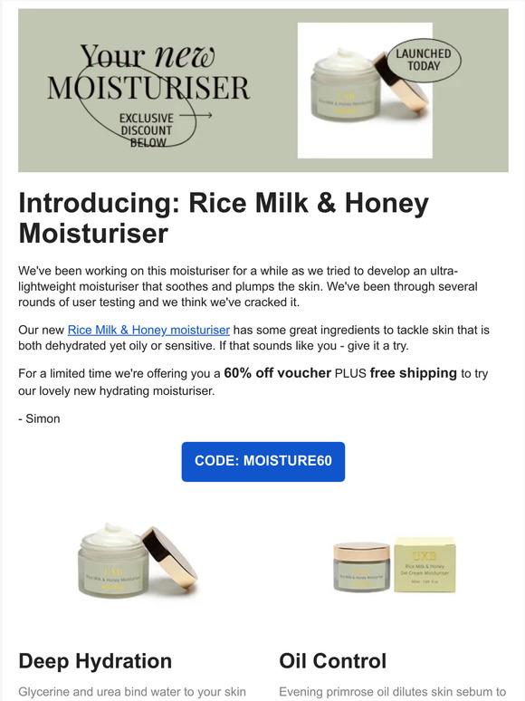 Sensitive, oily skin? Rice Milk & Honey Moisturiser is for you!