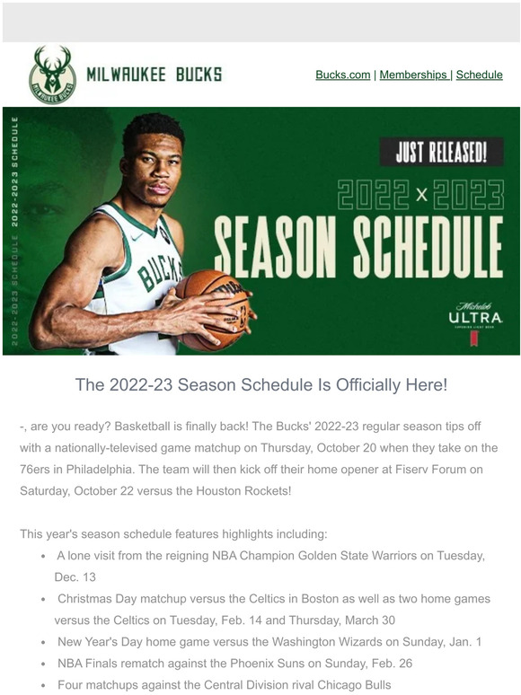 Bucks Pro Shop: Your First Look At The 2022-23 Regular Season Schedule ...