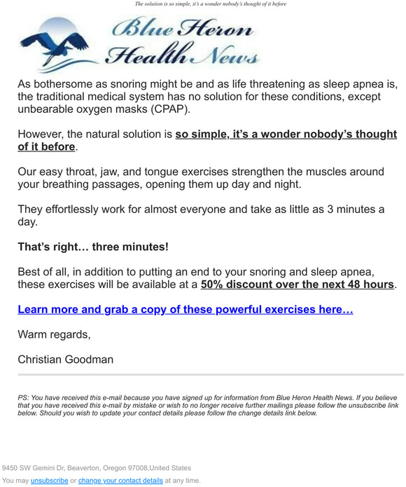 Exercises To Completely Cure Snoring! Blue Heron Health News 3
