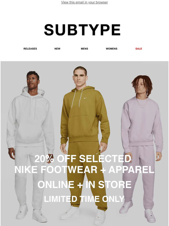 20% off selected Nike footwear & apparel | Limited time only