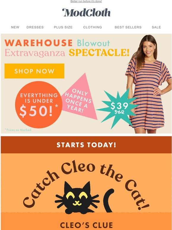 Modcloth: 35% is all for you if you solve Cleo s clue 🐱 Milled