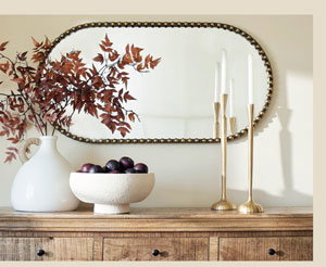 Aged Gold Beaded Frame Metal Wall Mirror