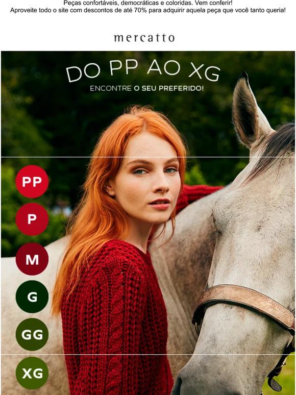 Do PP ao XG : compre por tamanho!