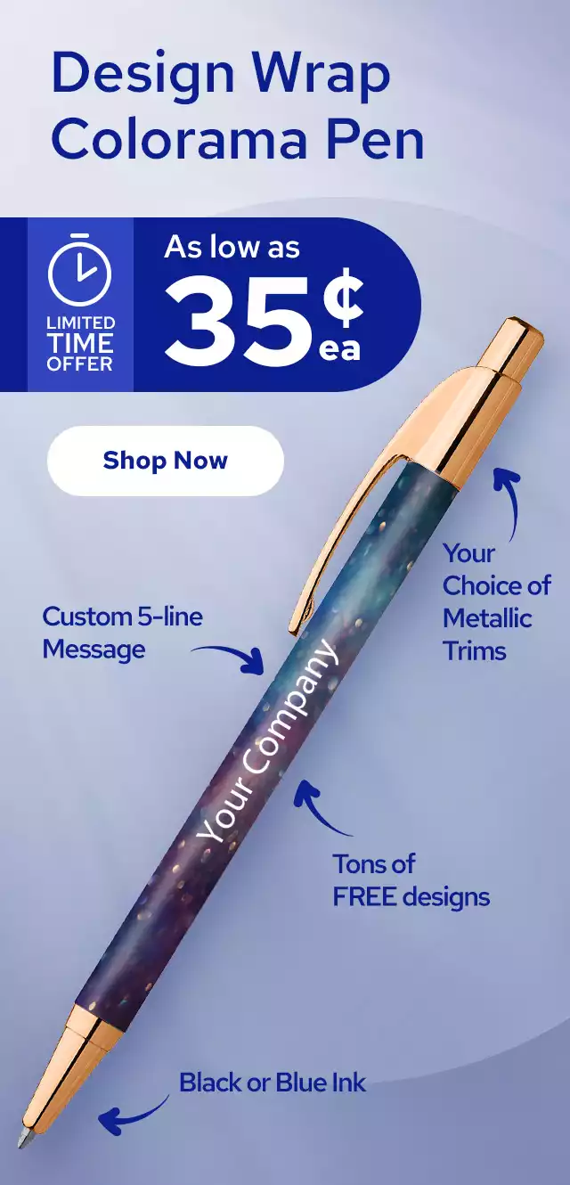 Design Wrap Colorama Pen with Metallic Trim as low as 35¢ each