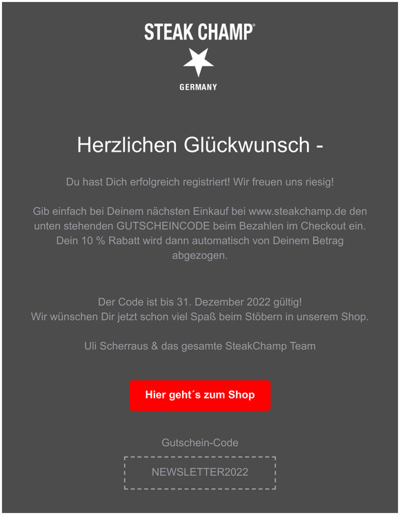 Glückwunsch -  Dein Rabatt von 10% wartet schon auf Dich!