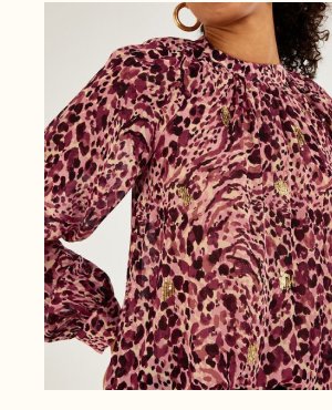 Animal print sequin blouse pink