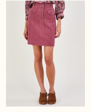 Cord plain short skirt pink