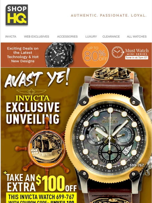 ShopHQ WATCH COUPON! 100 OFF the NEW Invicta Pirate of the Seas Milled