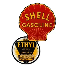 Rare Shell Ethyl Porcelain Pump Plate Sign TAC 9.25