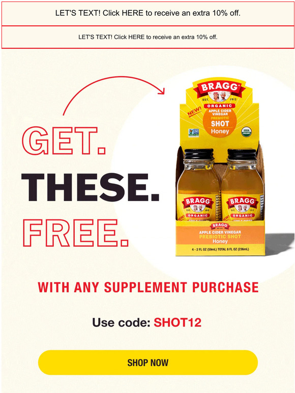 Bragg Free ACV Shots with Supplement Purchase! Milled