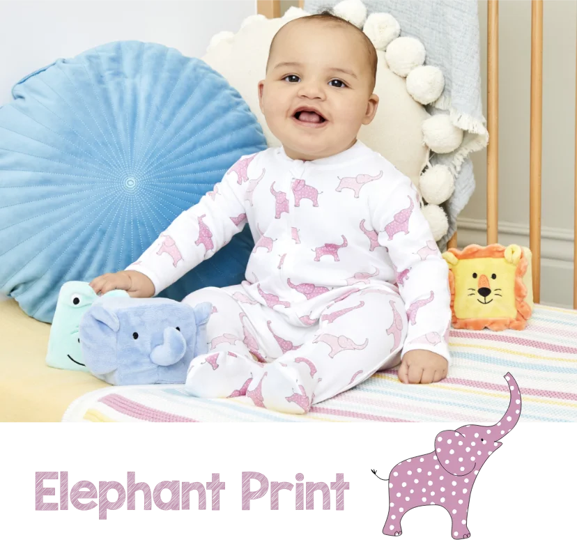 Pink Elephant Print Zip Sleepsuit