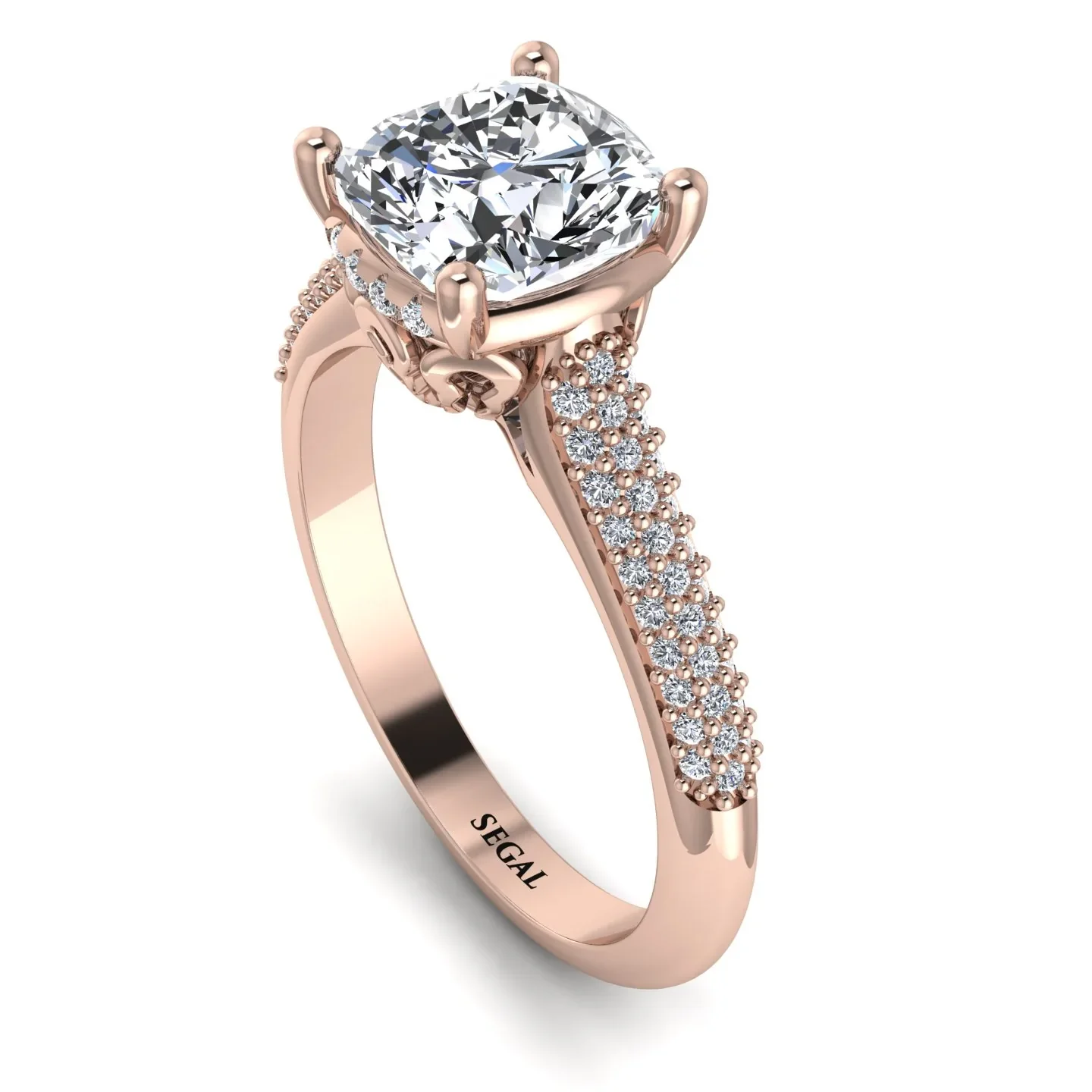 Image of Luxury Pave Cushion Cut Diamond Engagement Ring With Hidden Stone - Esmeralda No. 2