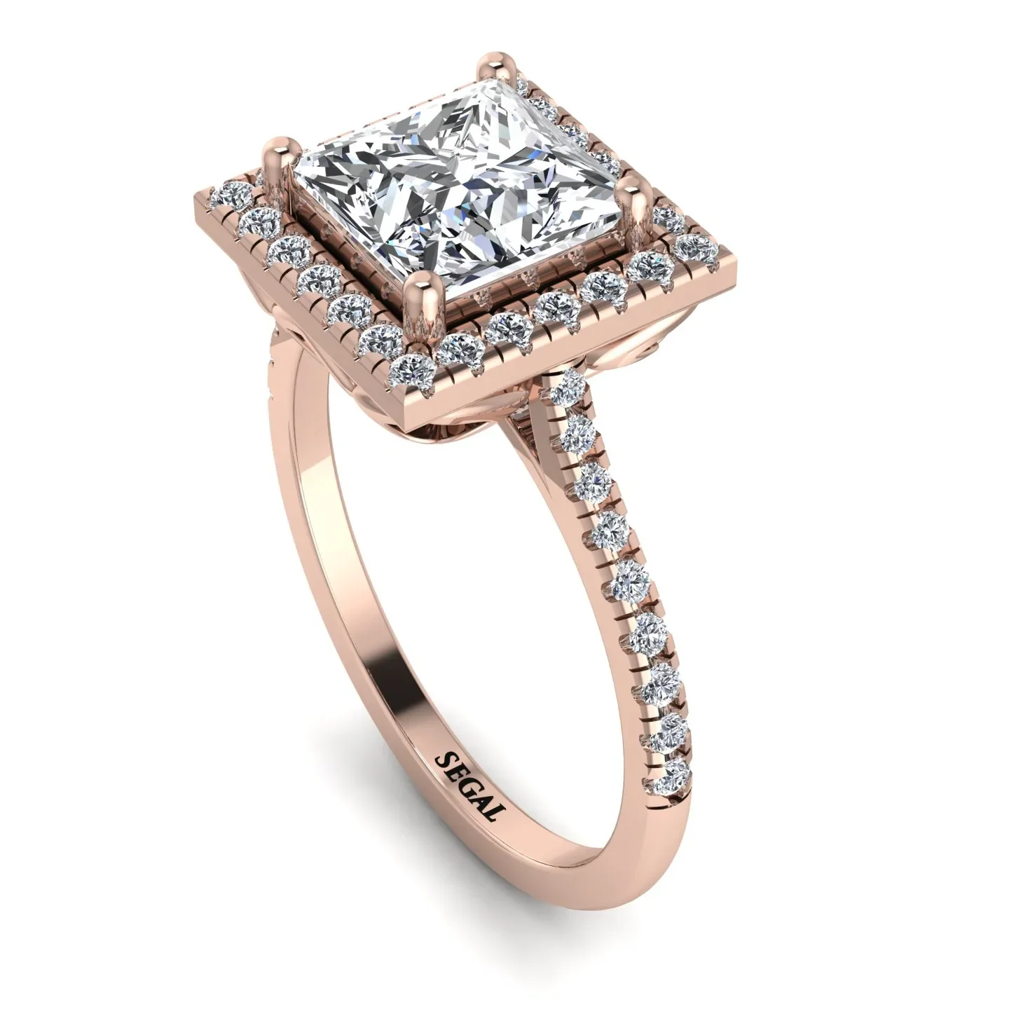 Image of Gorgeous Princess Cut Diamond Pave Engagement Ring With Hidden Stone - Margot No. 2