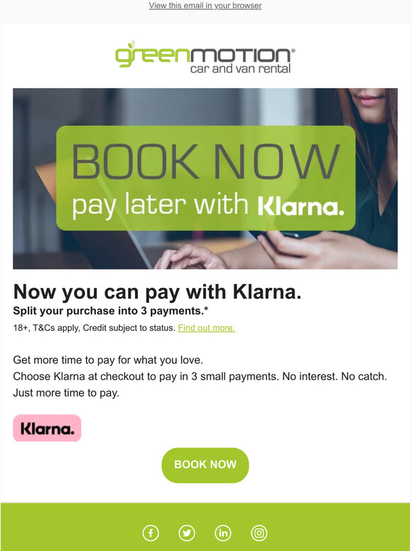 greenmotion Book now pay later with Klarna. Milled