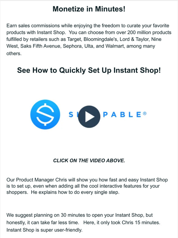 Video - Monetize in Minutes with Instant Shop!