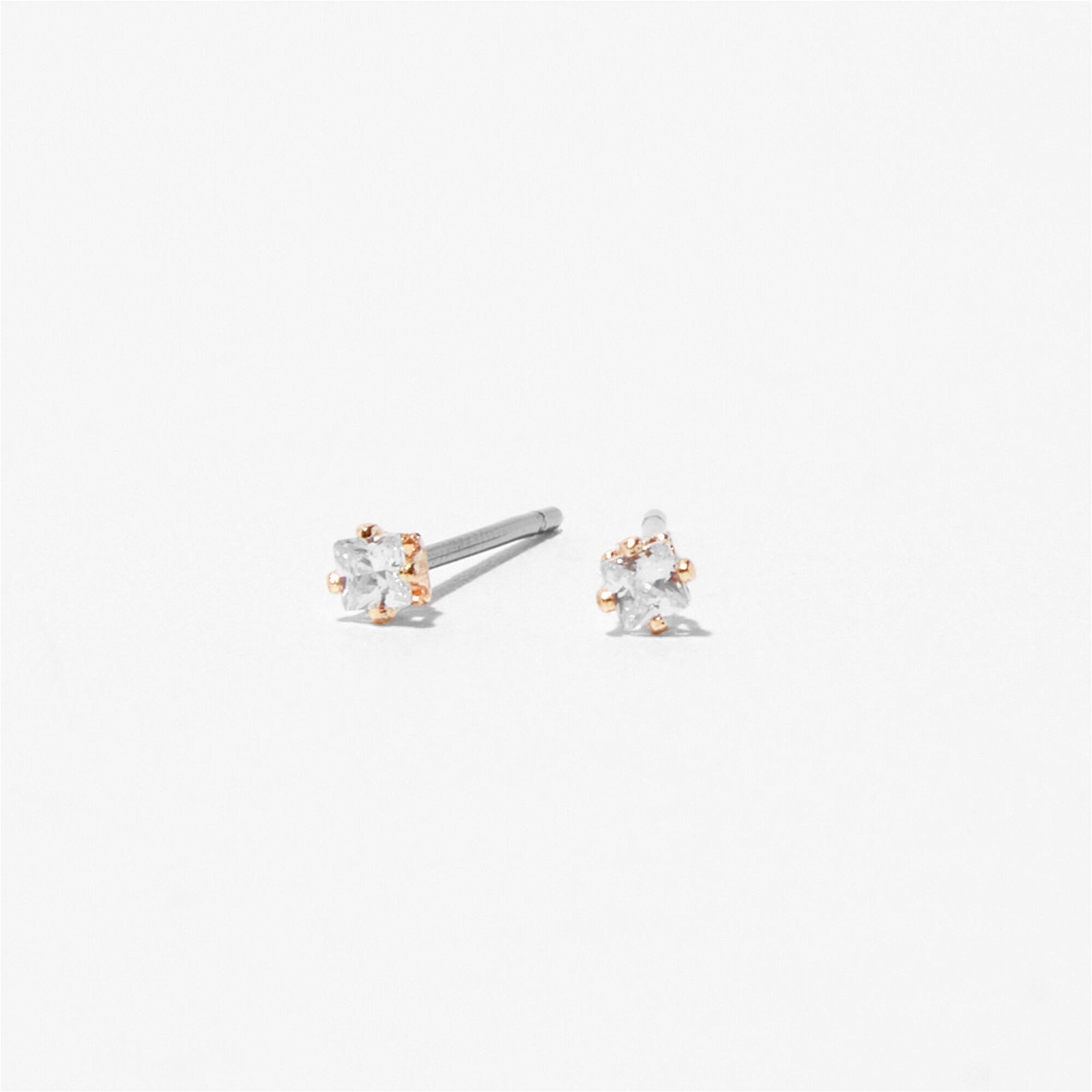 Rose Gold Cubic Zirconia Square Stud Earrings
