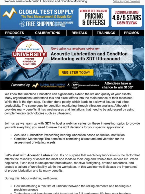 You're invited to our webinar series on Acoustic Lubrication and Condition Monitoring with SDT Ultrasound 