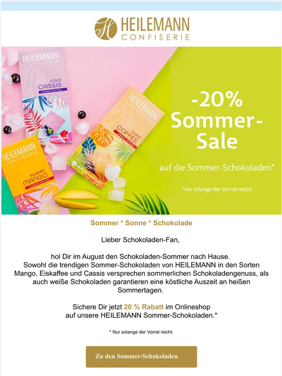 20 % Sommer-Sale auf die Sommer-Schokoladen