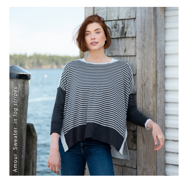 The Amour Sweater is our rendition of the classic, French long-sleeve striped tee. Each elbow features an appliqué heart motif, making this sweater the definition of French cool—and a keeper for all seasons. Available in 6 colors. 