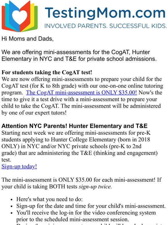 Testing Mom Testing Mom: Register for mini-assessments for Hunter Elementary in NYC ...
