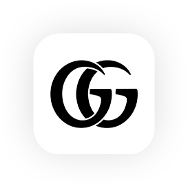 A white square with a black Double G logo inside representing the Gucci App icon.