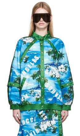 Blue & Green Printed Jacket - 