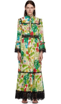 Green Tropical Floral Maxi Dress - 