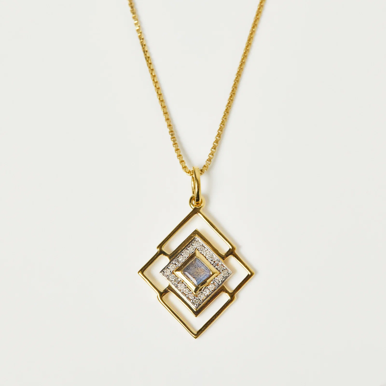 Image of Labradorite & Diamond Deco Cut Out Necklace In Gold Vermeil