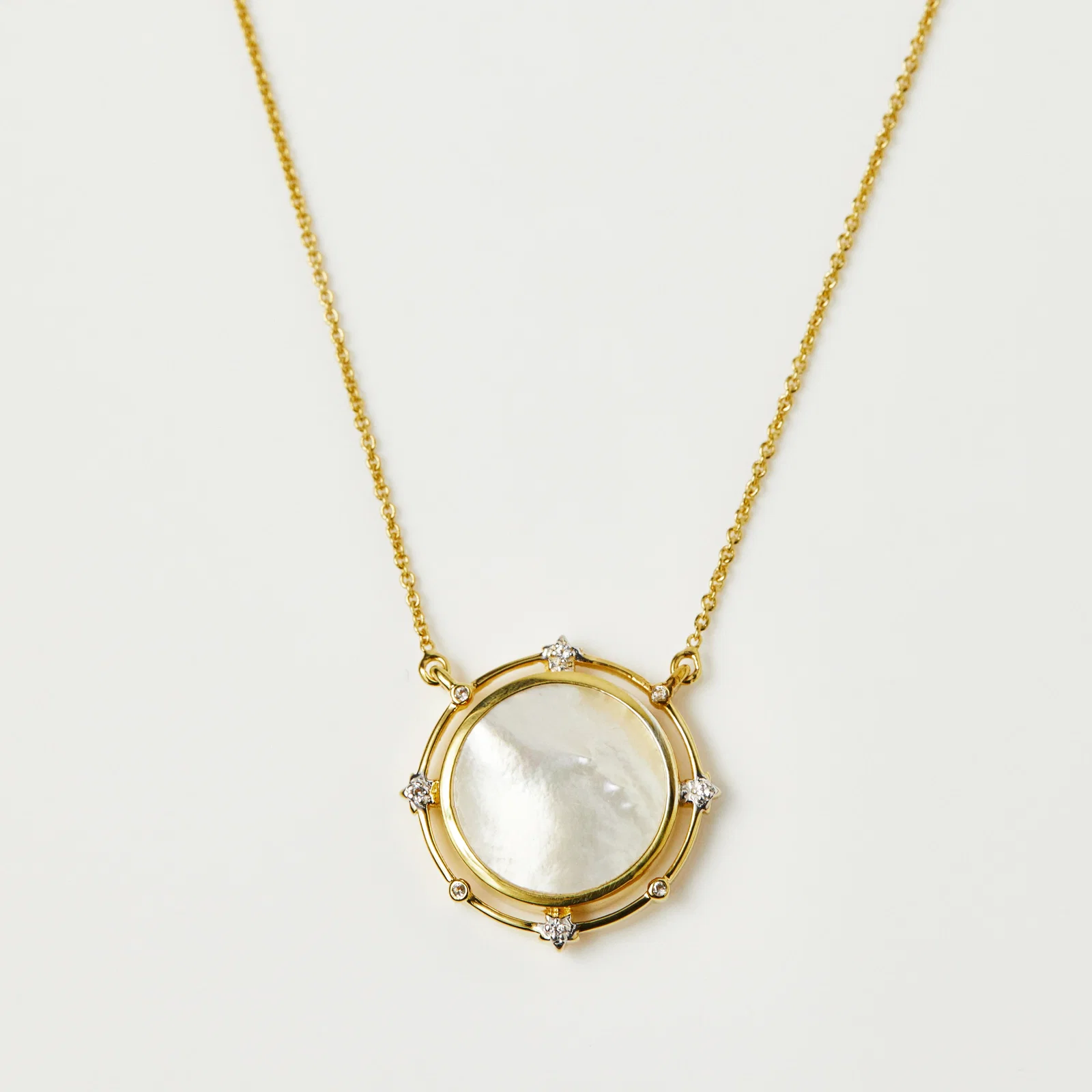 Image of Stars Go Round The Moon Mother Of Pearl Necklace In Gold Vermeil