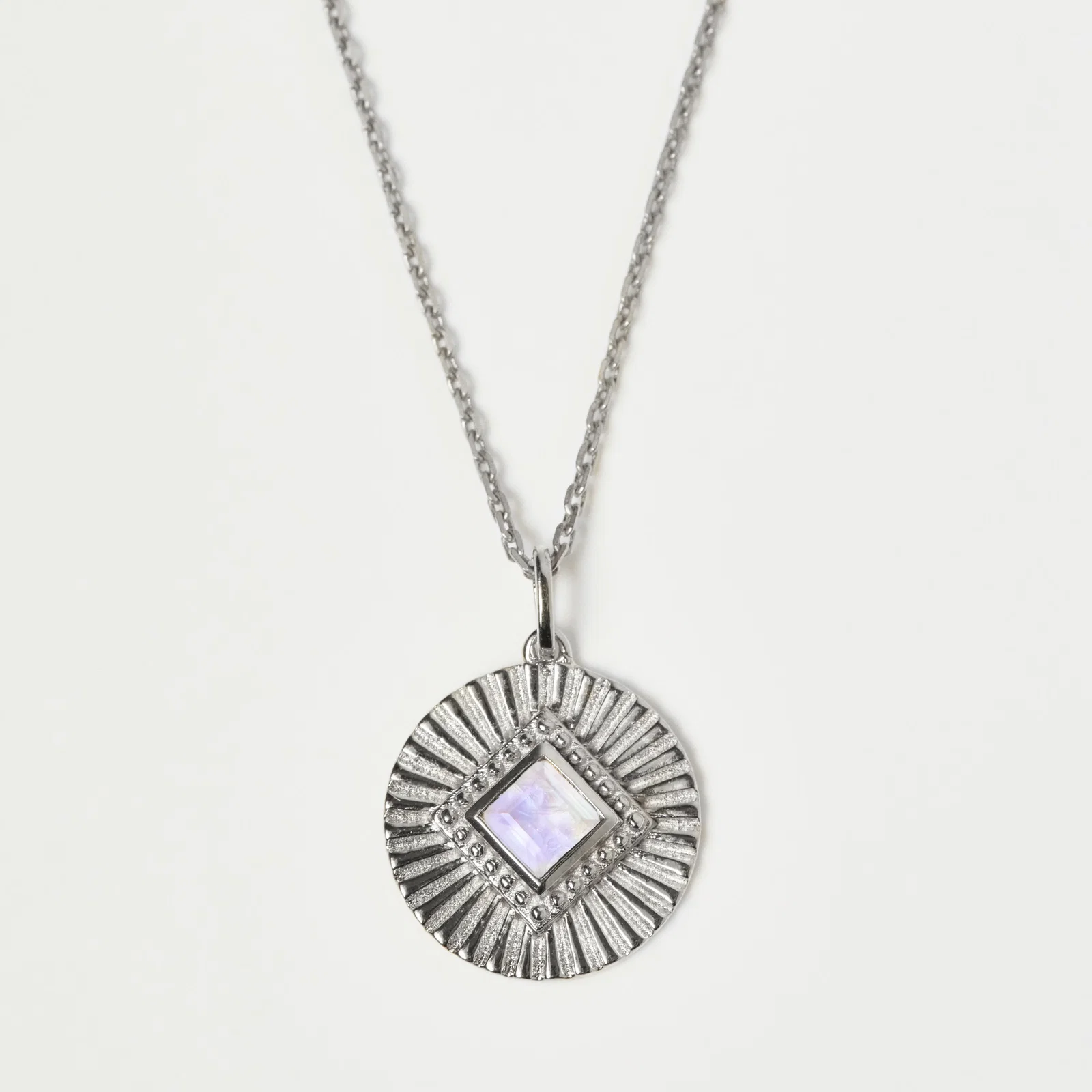 Image of Moonstone Sunray Coin Pendant in Sterling Silver