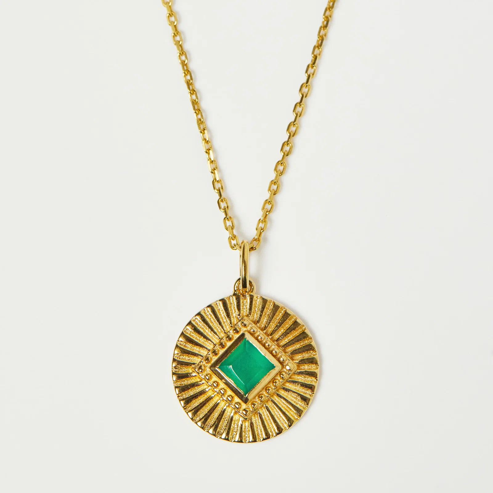 Image of Green Onyx Sunray Coin Pendant In Gold Vermeil