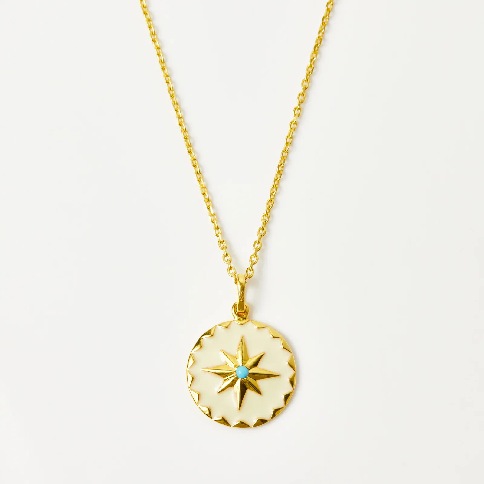Image of White Enamel And Turquoise Night Sky Necklace In Gold Vermeil