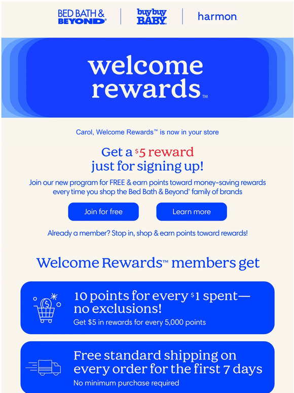 Bed Bath & Beyond Rewards is now in your store🤩 Plus, use your 20 off entire purchase