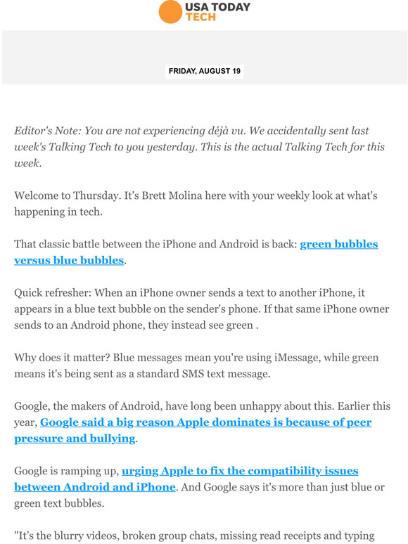 USA TODAY Talking Tech The green bubble vs. blue bubble text fight is